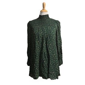 Reformation Bandi Dress M Green Floral Smocked Neck Long Sleeve Cottagecore Mini